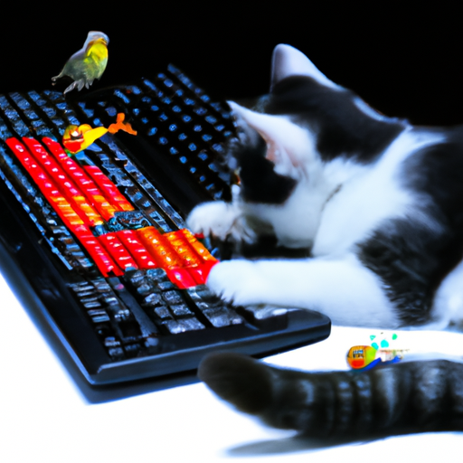 彩色图片,黑白相间的猫在键盘上吃鱼(9张