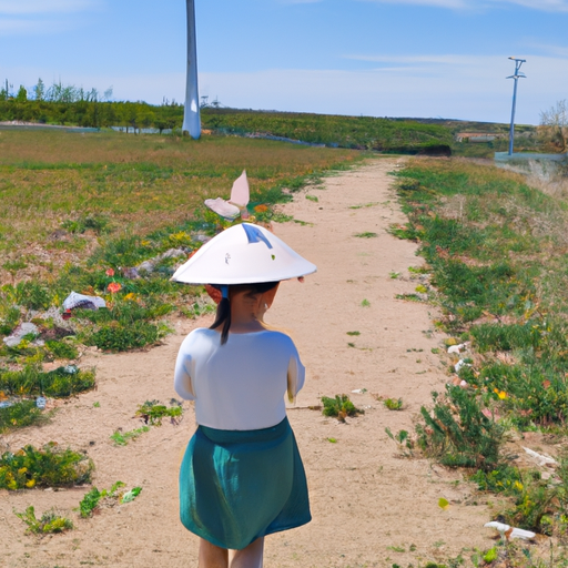 宫崎骏漫画风，小孩女孩，戴着草帽，风吹帽